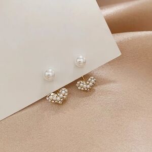 Pearl & Crystal Heart Earrings Dainty Romantic Everyday Style